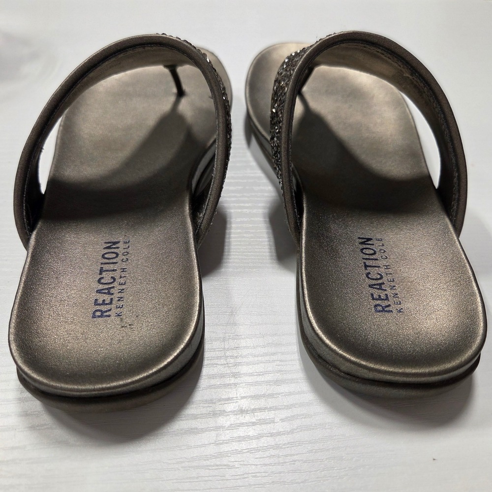 Kenneth Cole Reaction Women 7.5 Slim Slider Pewter Rhinestone Thong Sandals Gray - Picture 3 of 6